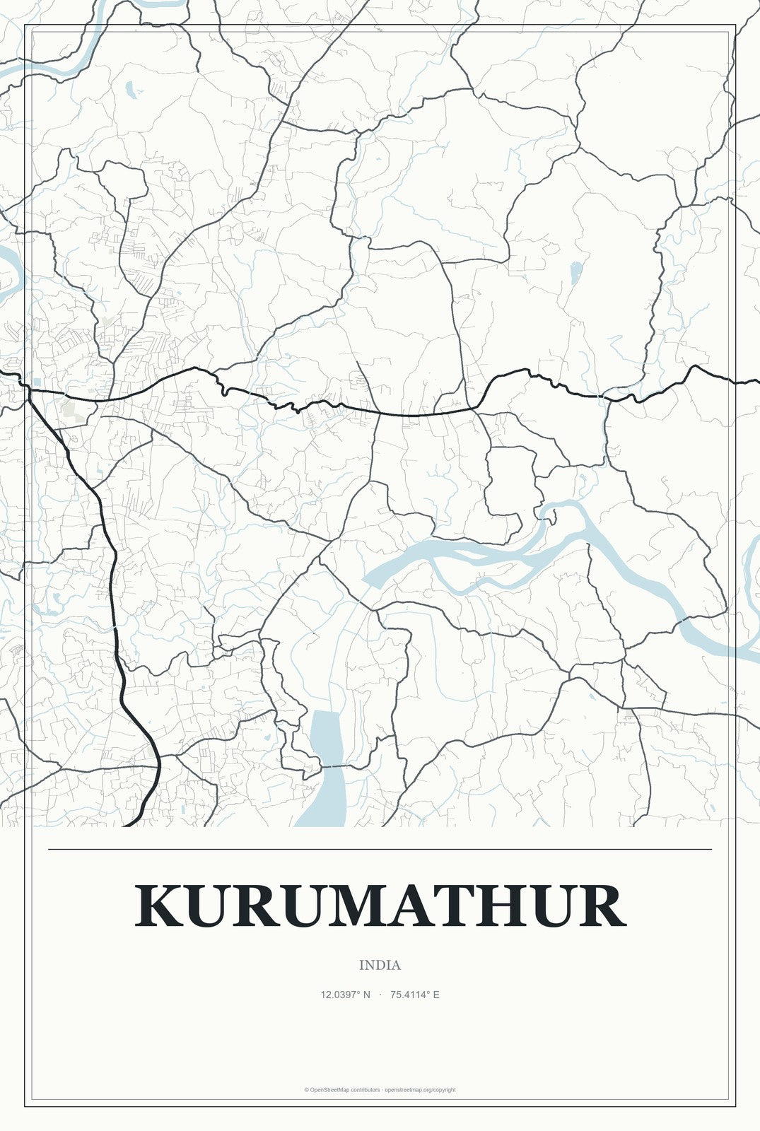 Kurumathur, India City Map Aluminum Sign in Gallery Air style
