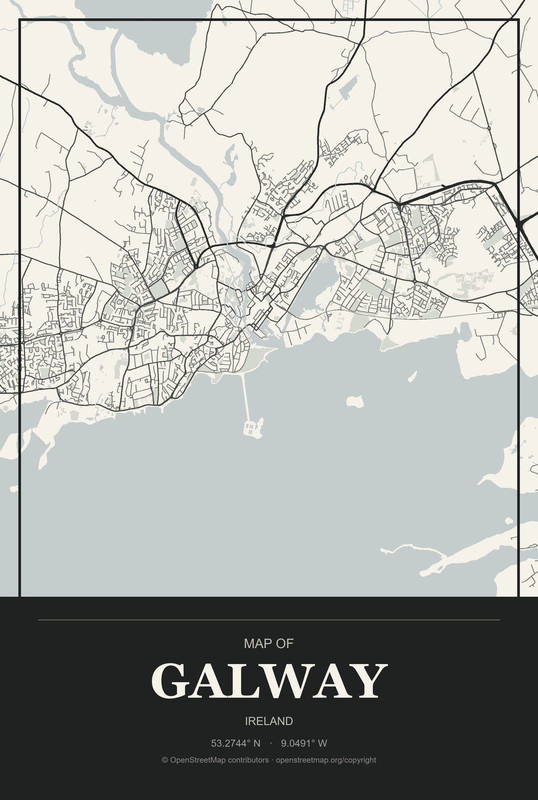 Galway, Ireland City Map Aluminum Sign in Museum Plaque style