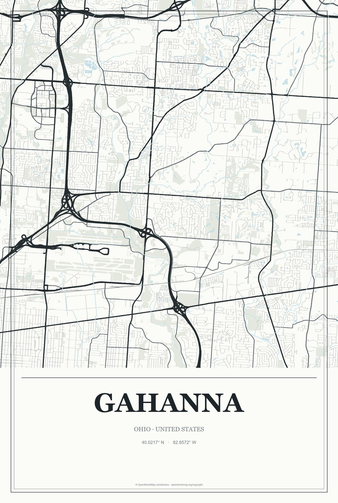 Gahanna, Ohio City Map Aluminum Sign in Gallery Air style