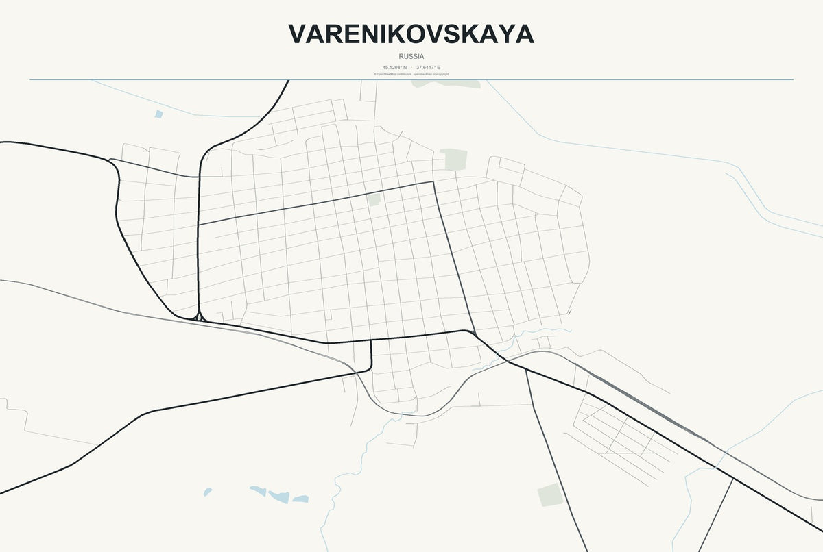 Varenikovskaya, Russia City Map Aluminum Sign in Headline Atlas style