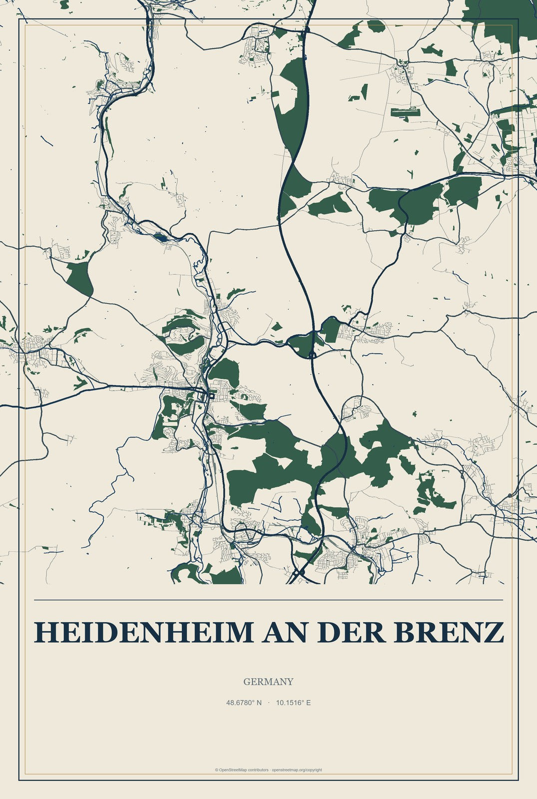 Heidenheim an der Brenz, Germany City Map Aluminum Sign in Coastal Cutout style