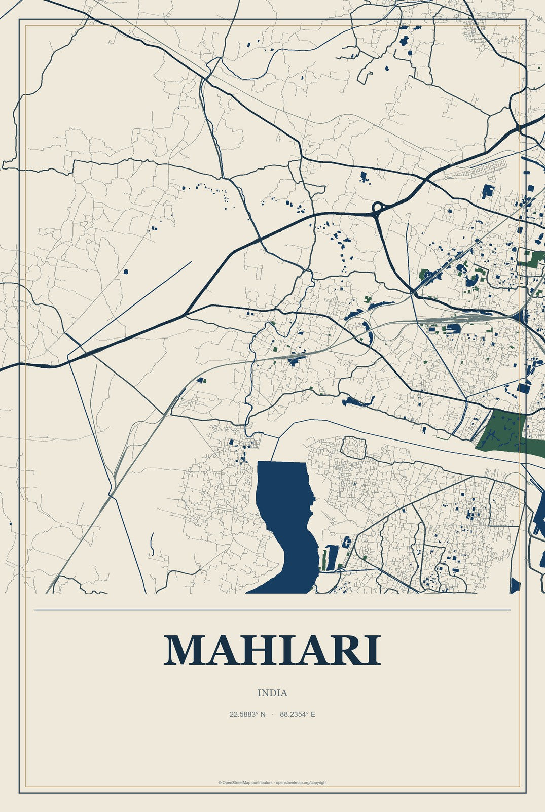Mahiari, India City Map Aluminum Sign in Coastal Cutout style