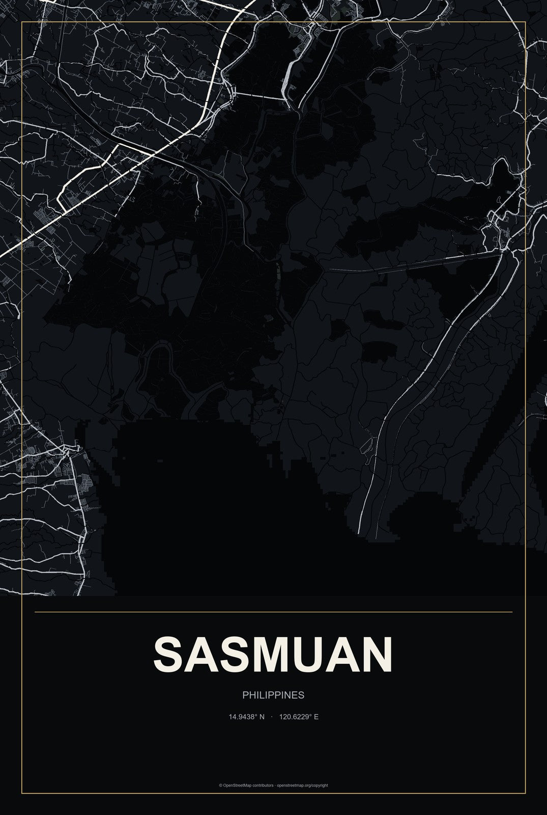 Sasmuan, Philippines City Map Aluminum Sign in Metropolitan Noir style