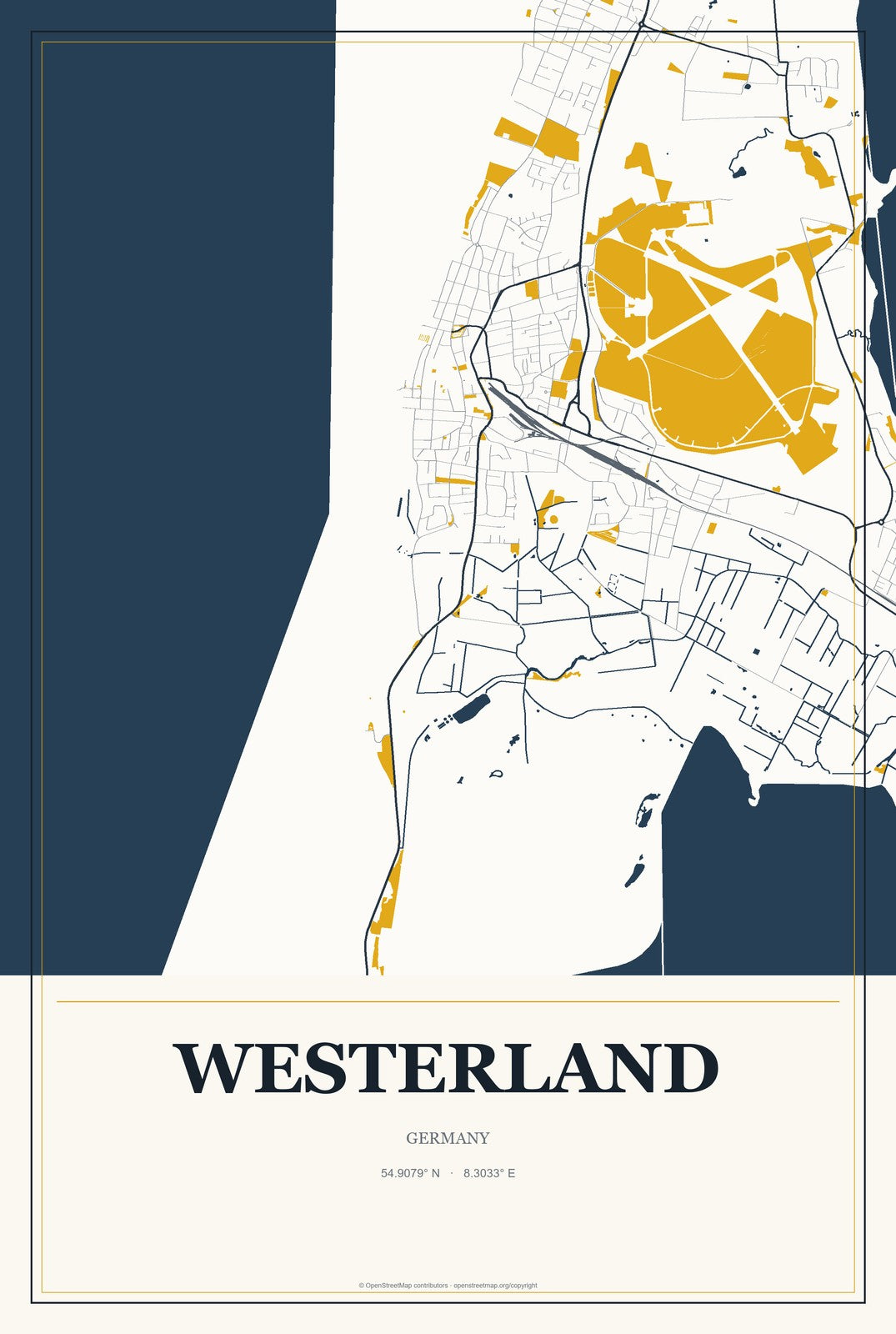 Westerland, Germany City Map Aluminum Sign in Citrine Modern style