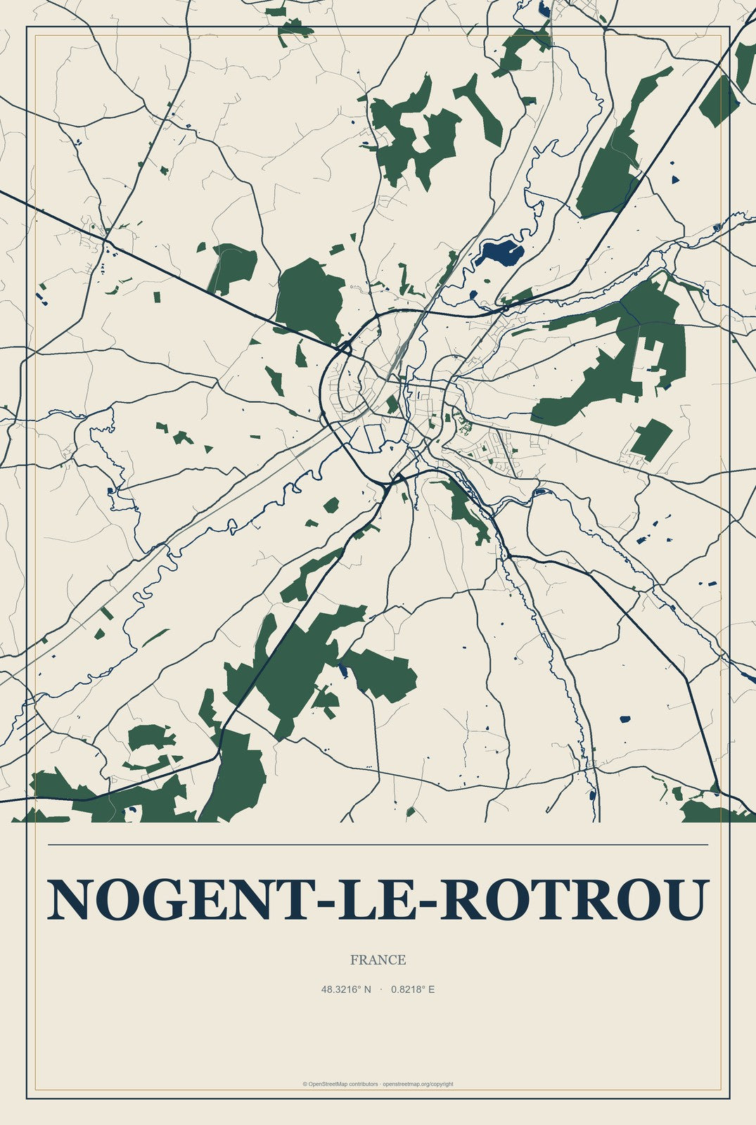 Nogent-le-Rotrou, France City Map Aluminum Sign in Coastal Cutout style
