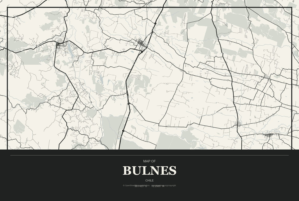 Bulnes, Chile City Map Aluminum Sign in Museum Plaque style
