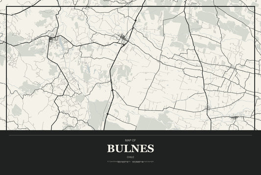 Bulnes, Chile City Map Aluminum Sign in Museum Plaque style