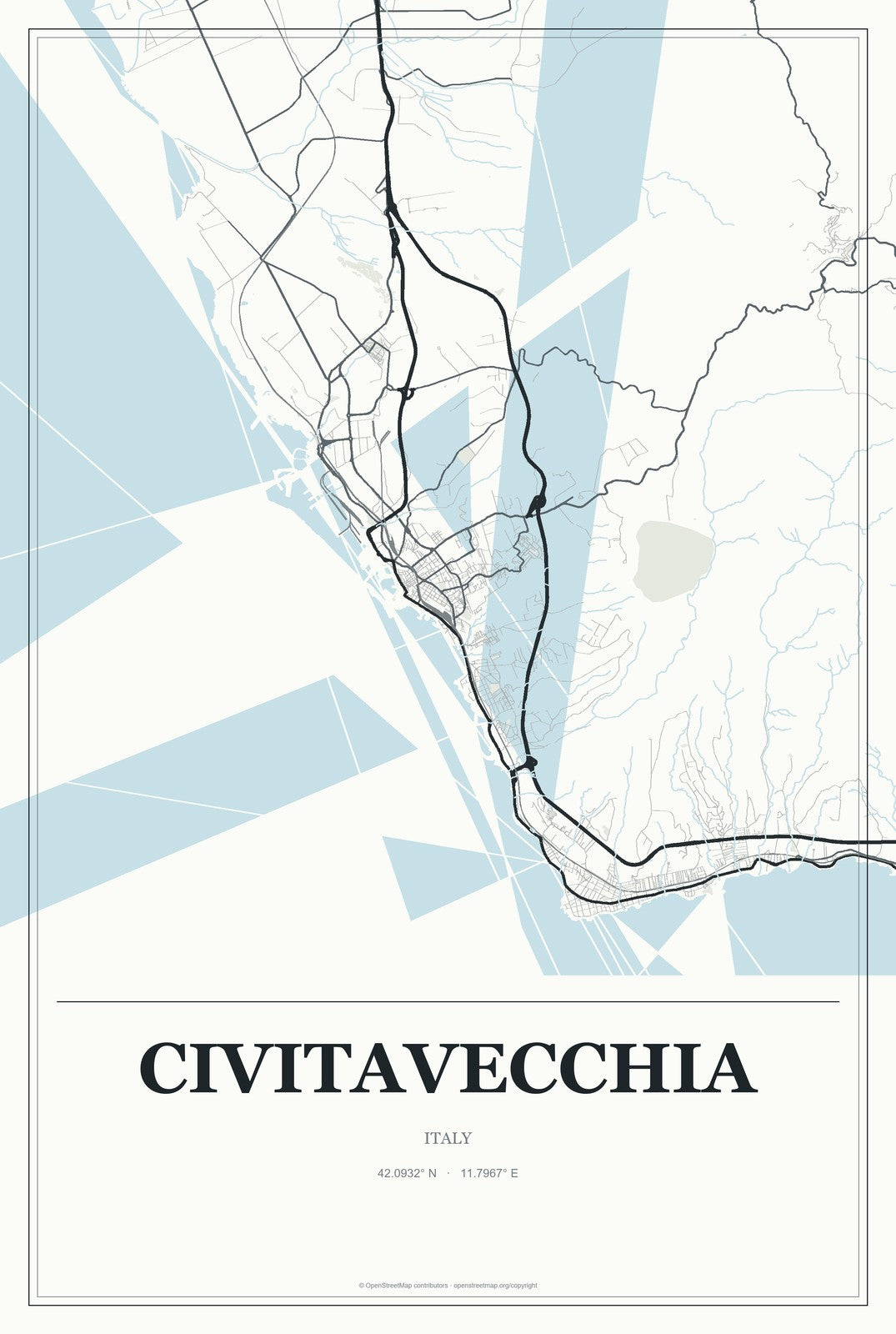 Civitavecchia, Italy City Map Aluminum Sign in Gallery Air style