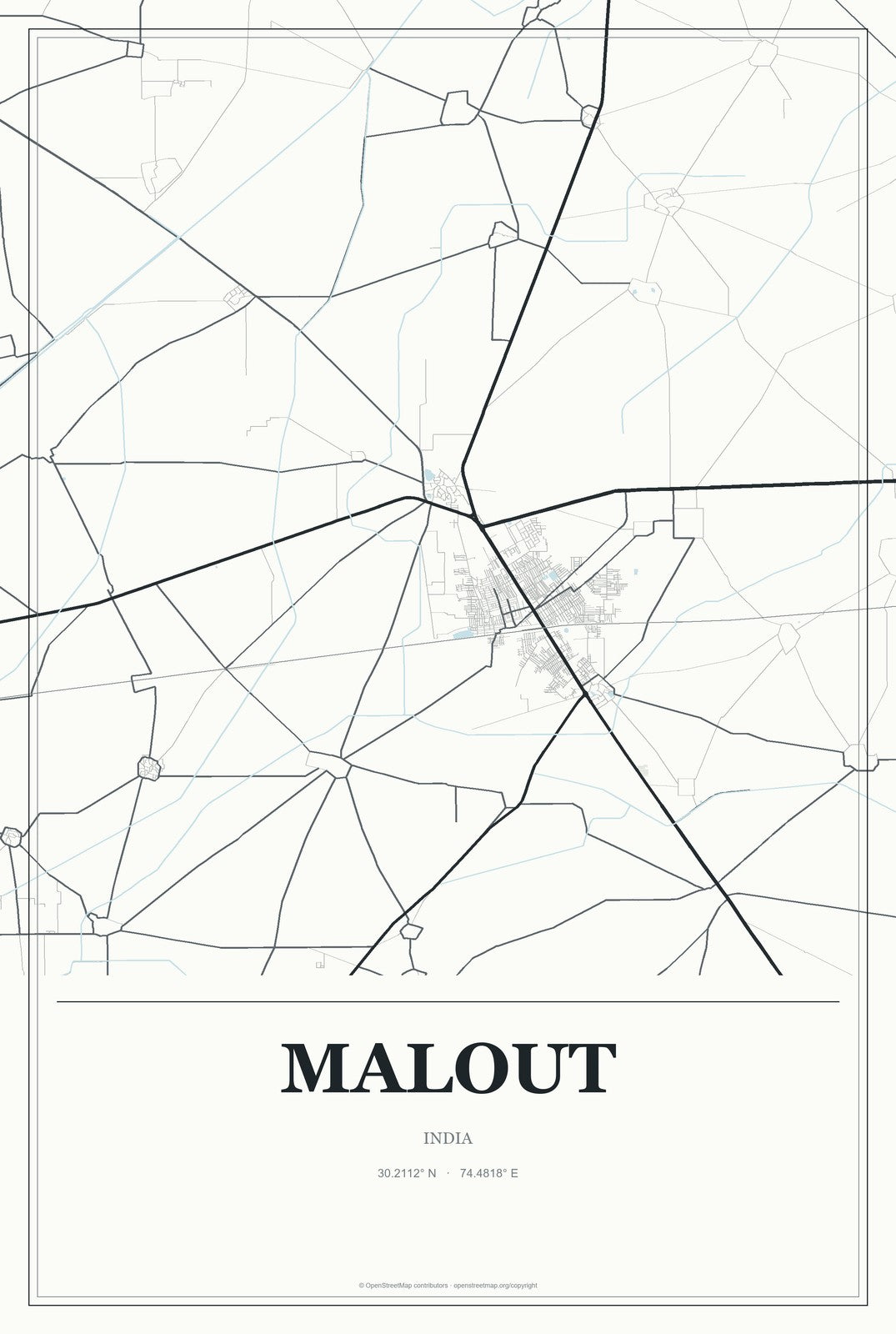 Malout, India City Map Aluminum Sign in Gallery Air style