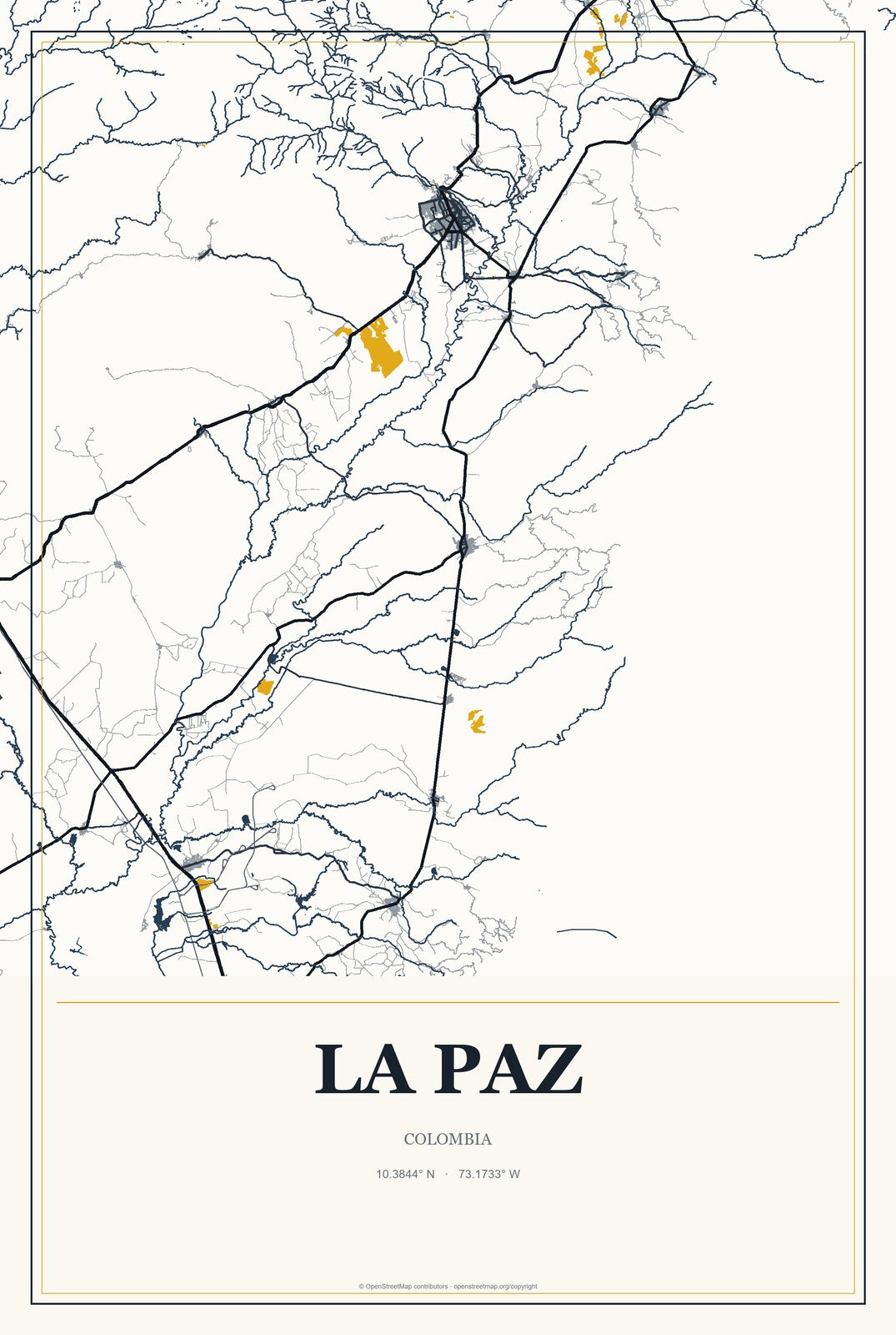 La Paz, Colombia City Map Aluminum Sign in Citrine Modern style