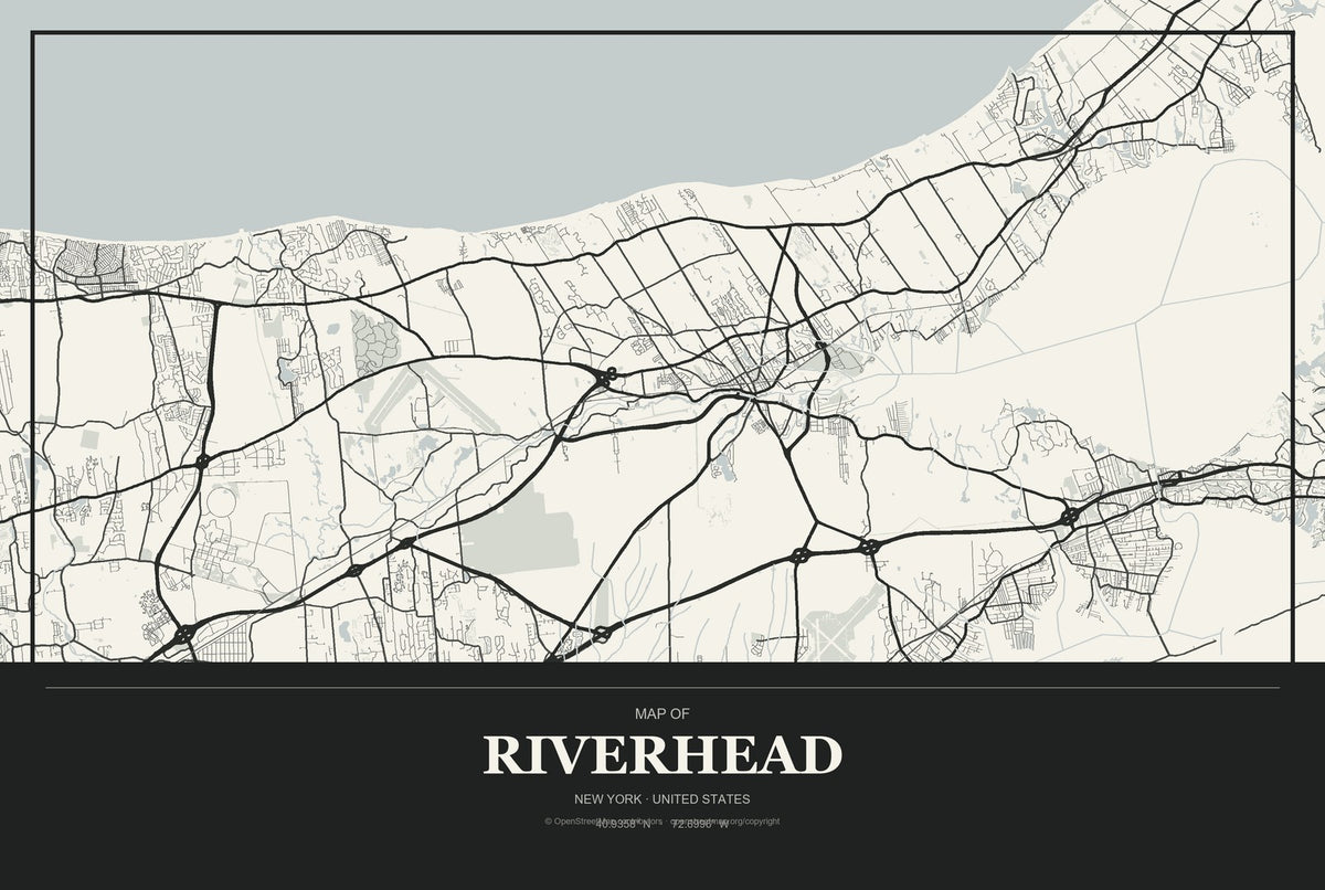Riverhead, New York City Map Aluminum Sign in Museum Plaque style