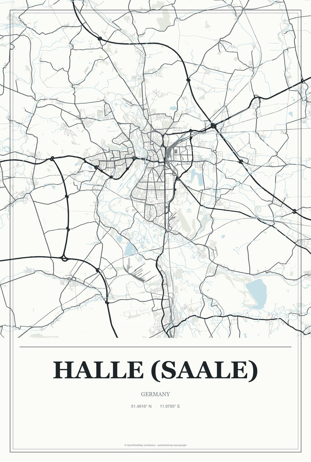 Halle (Saale), Germany City Map Aluminum Sign in Gallery Air style