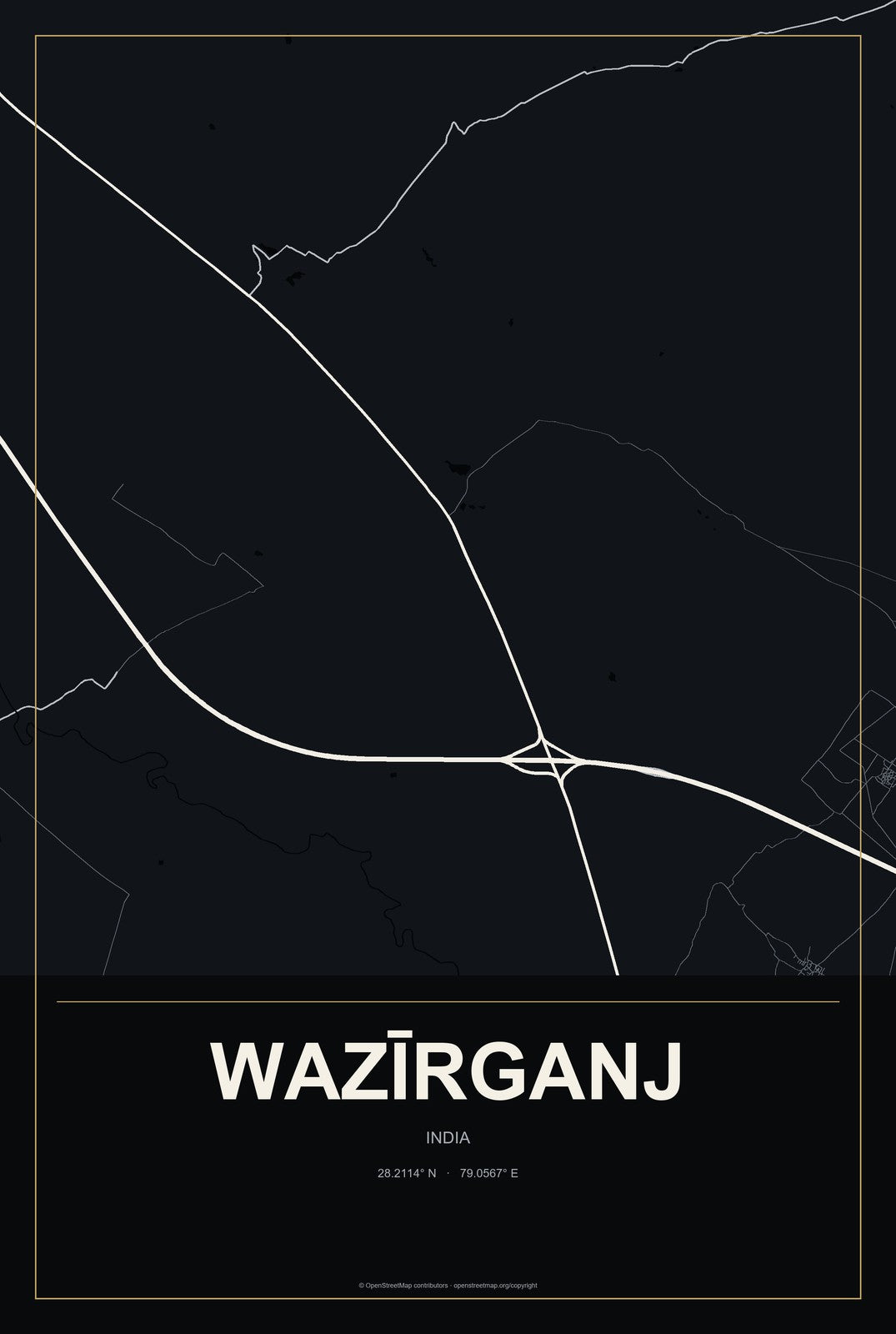 Wazīrganj, India City Map Aluminum Sign in Metropolitan Noir style