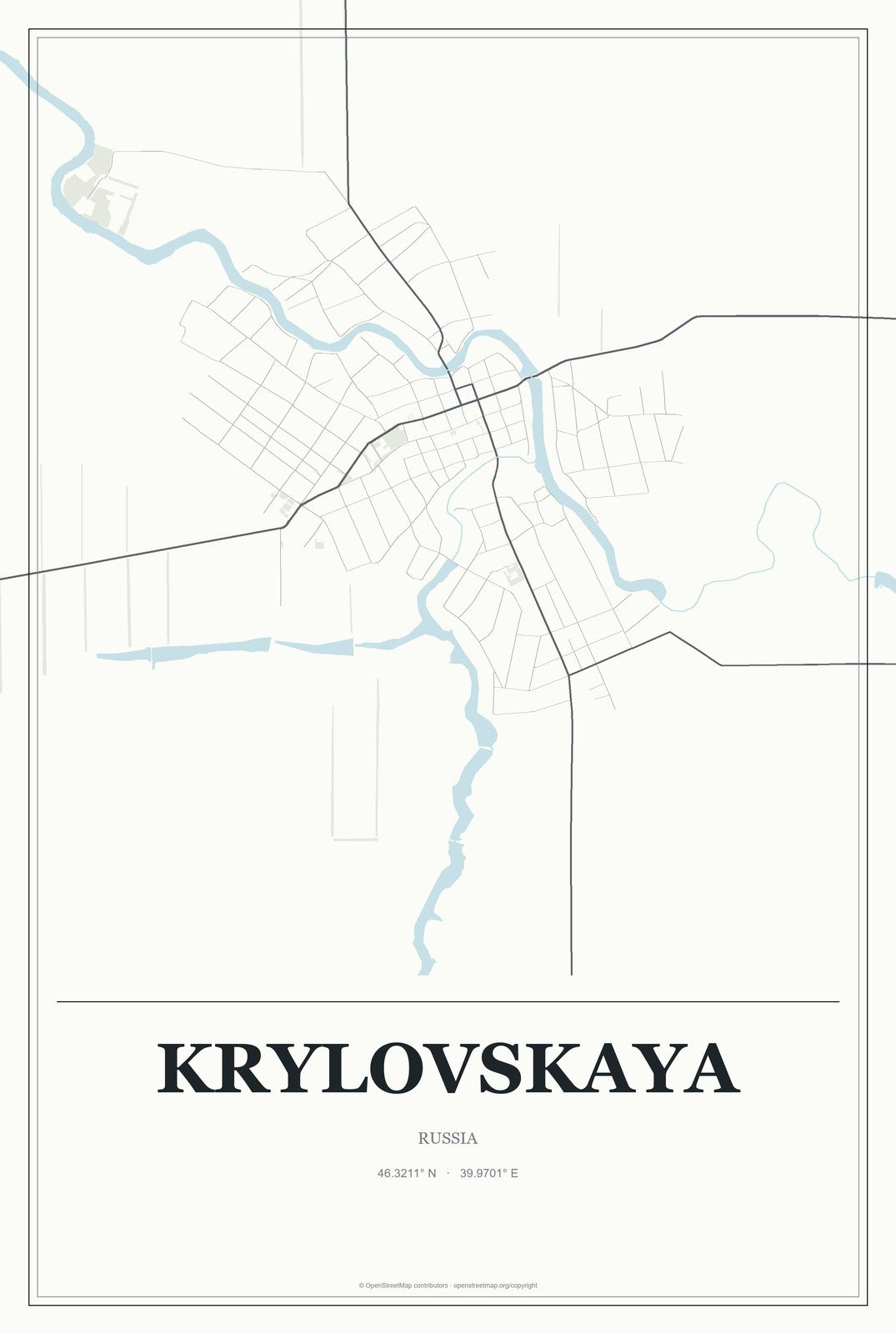 Krylovskaya, Russia City Map Aluminum Sign in Gallery Air style