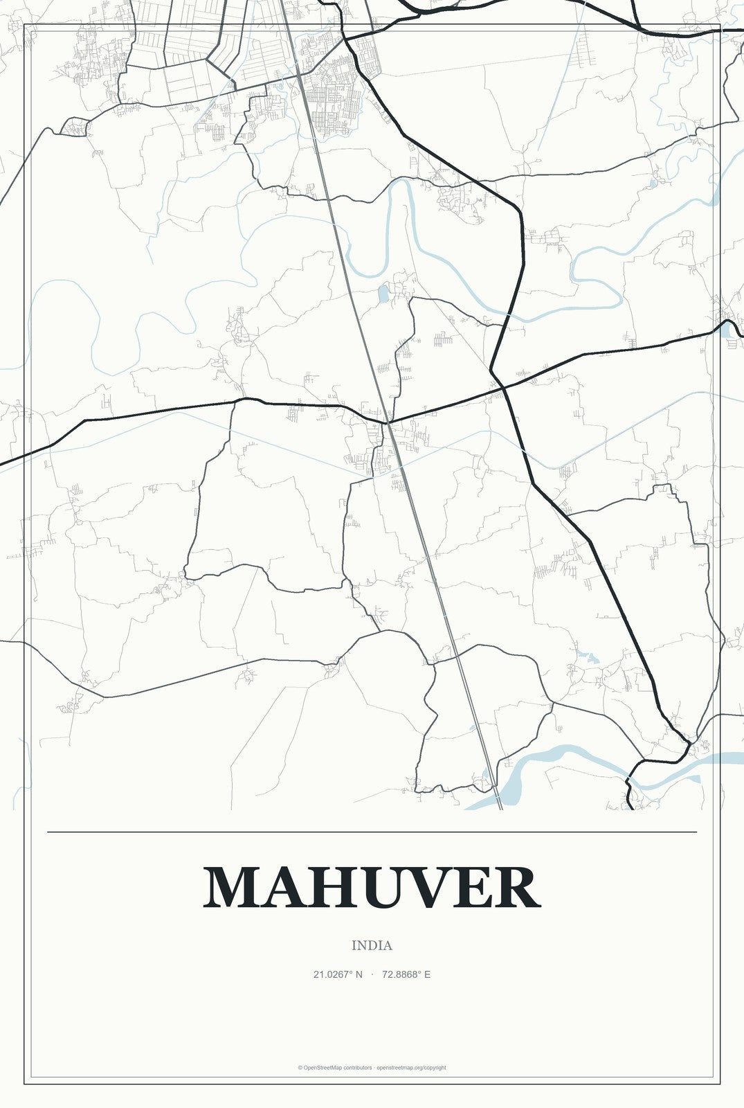 Mahuver, India City Map Aluminum Sign in Gallery Air style