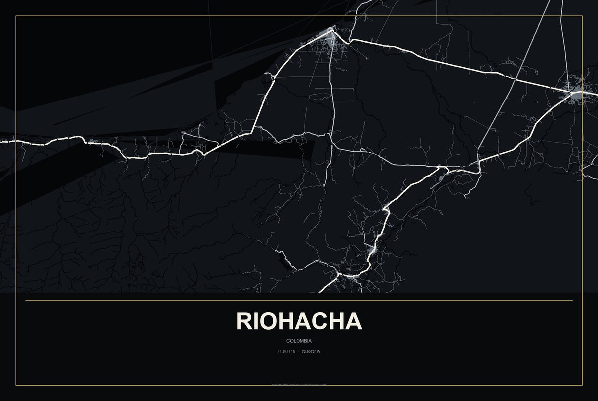 Riohacha, Colombia City Map Aluminum Sign in Metropolitan Noir style