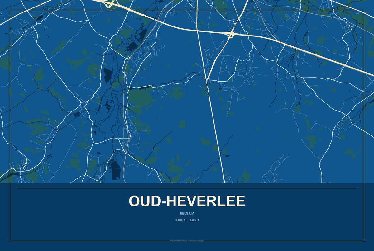 Oud-Heverlee, Belgium City Map Aluminum Sign in Harbor Cobalt style