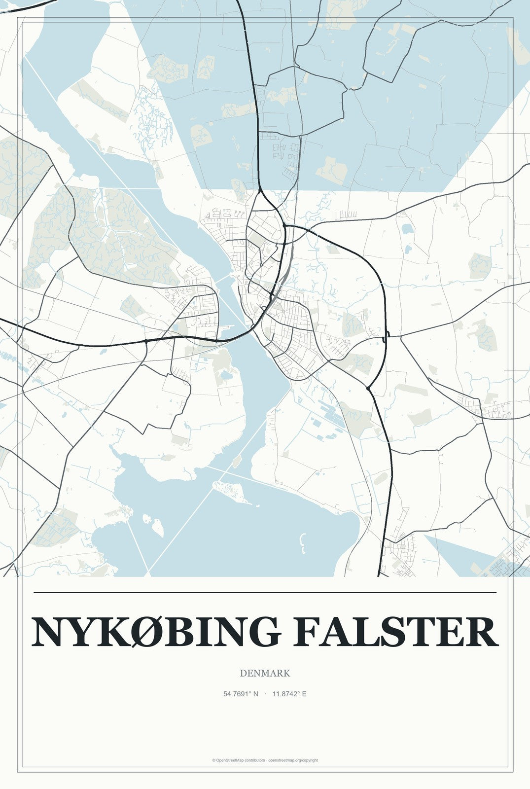 Nykøbing Falster, Denmark City Map Aluminum Sign in Gallery Air style