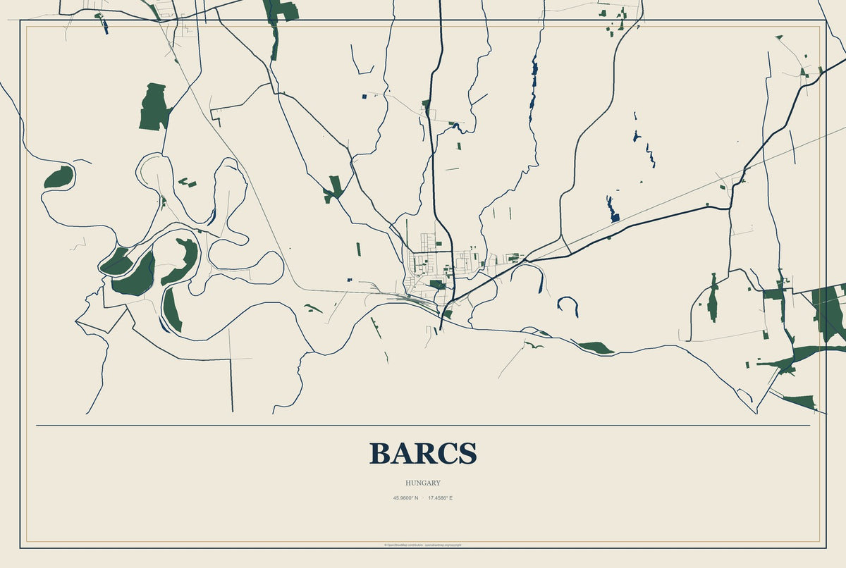 Barcs, Hungary City Map Aluminum Sign in Coastal Cutout style