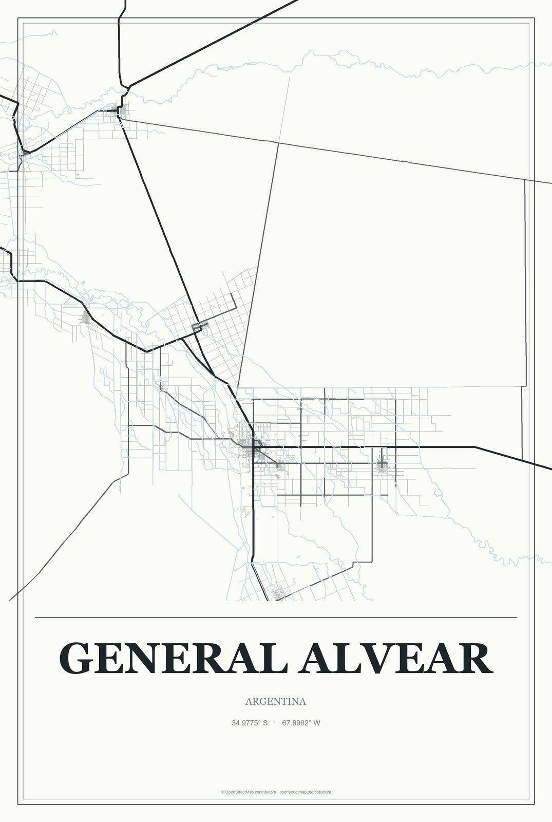 General Alvear, Argentina City Map Aluminum Sign in Gallery Air style