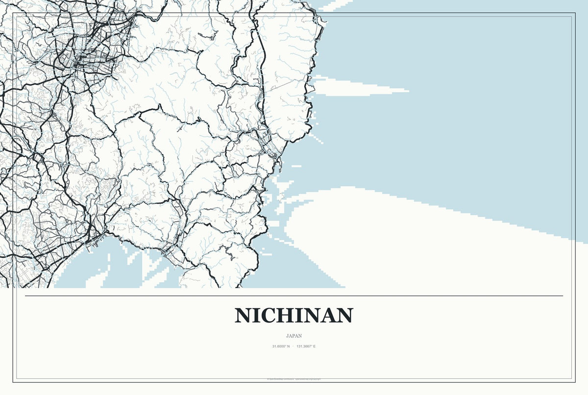 Nichinan, Japan City Map Aluminum Sign in Gallery Air style