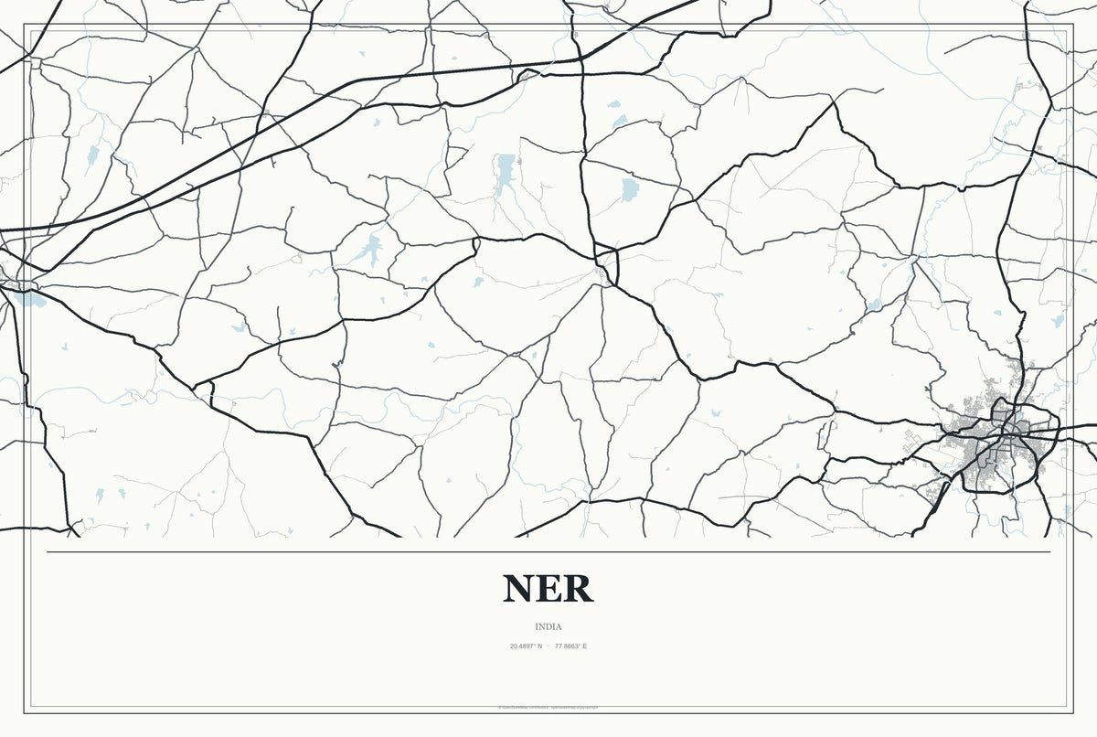 Ner, India City Map Aluminum Sign in Gallery Air style