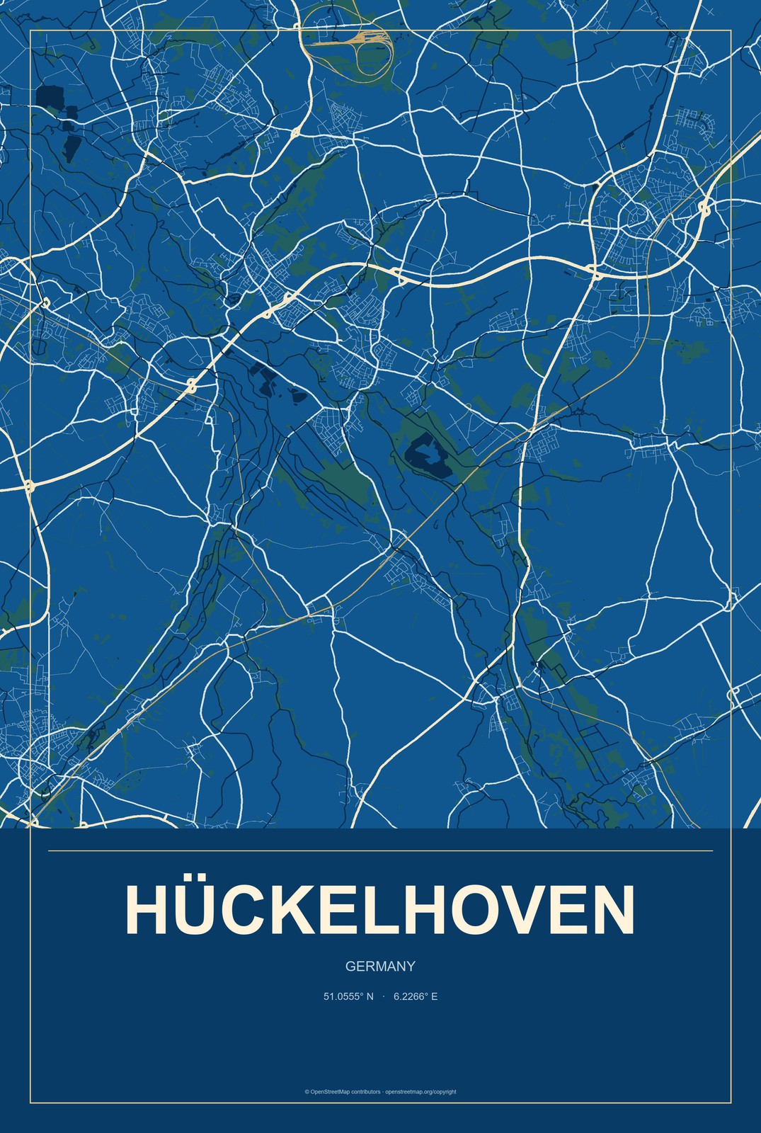 Hückelhoven, Germany City Map Aluminum Sign in Harbor Cobalt style