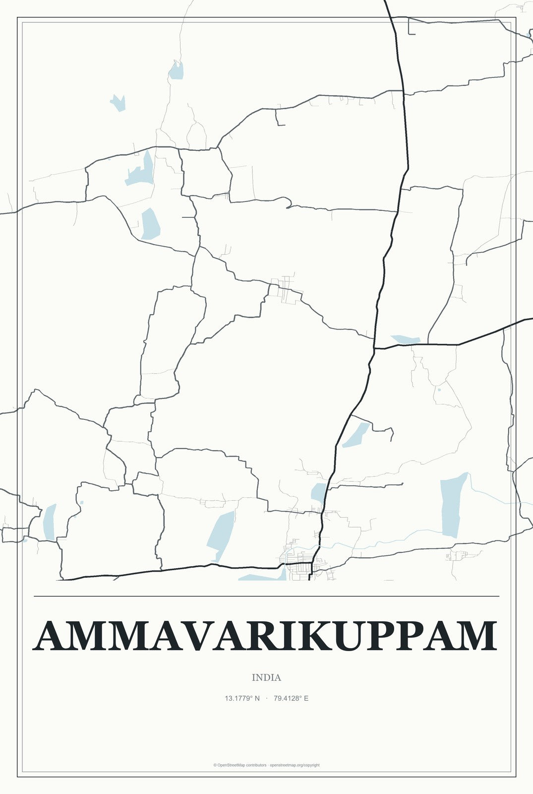 Ammavarikuppam, India City Map Aluminum Sign in Gallery Air style