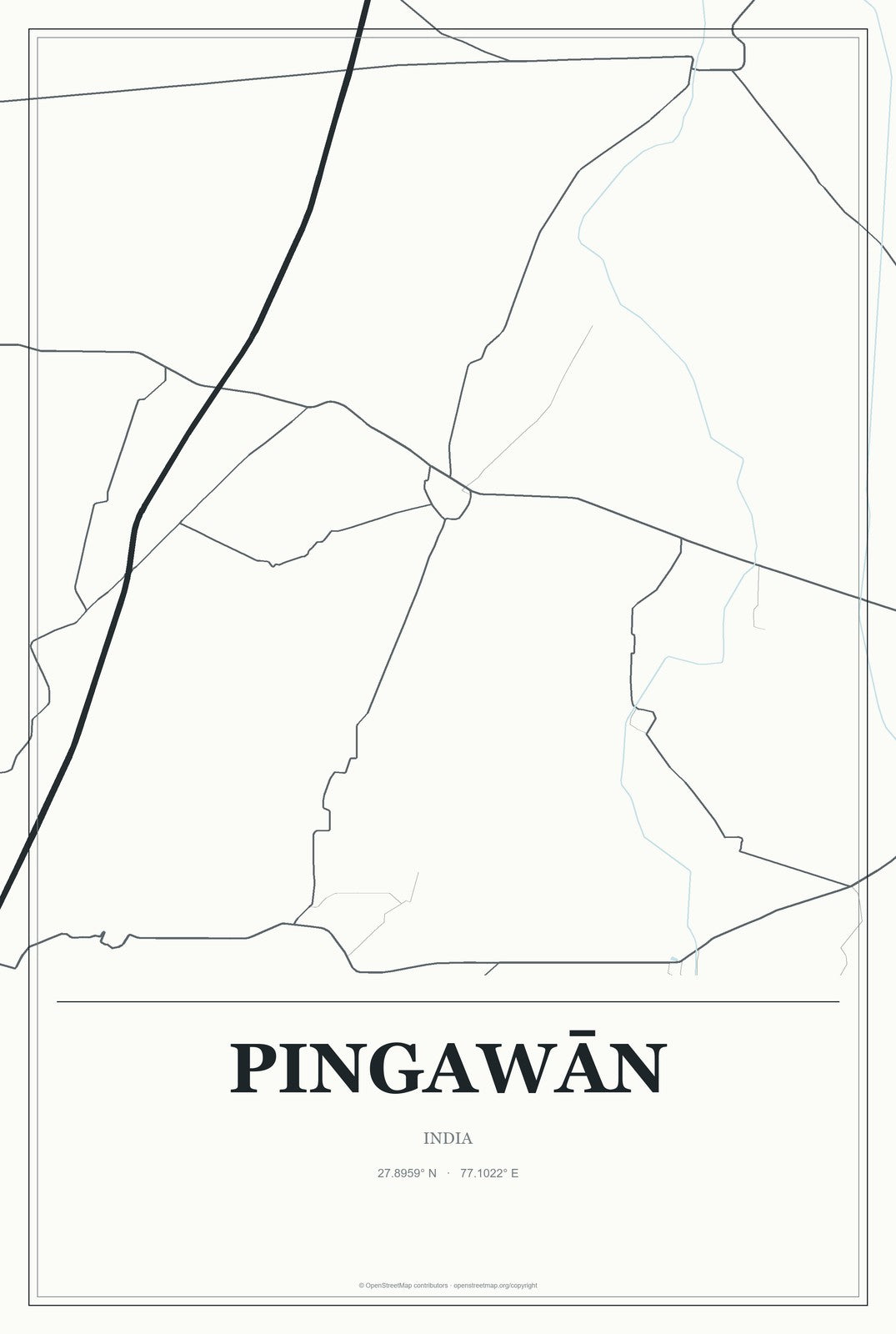 Pingawān, India City Map Aluminum Sign in Gallery Air style