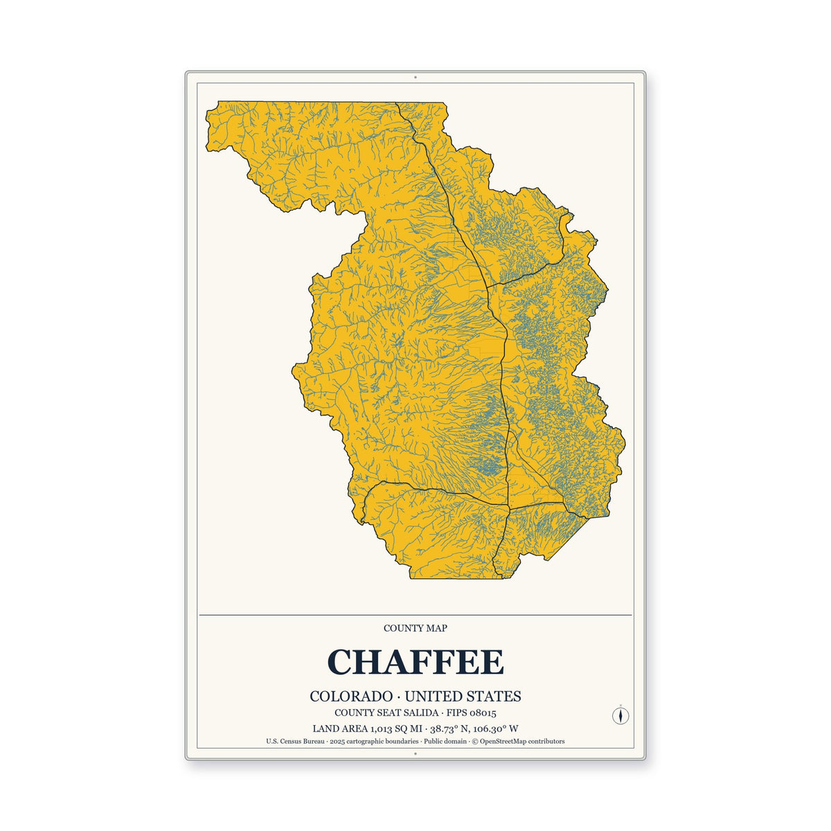 Chaffee County, Colorado Map Aluminum Sign in Citrine Modern style