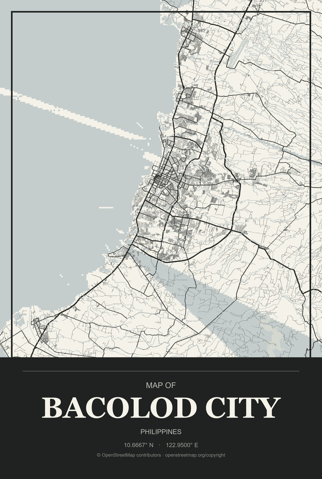 Bacolod City, Philippines City Map Aluminum Sign in Museum Plaque style