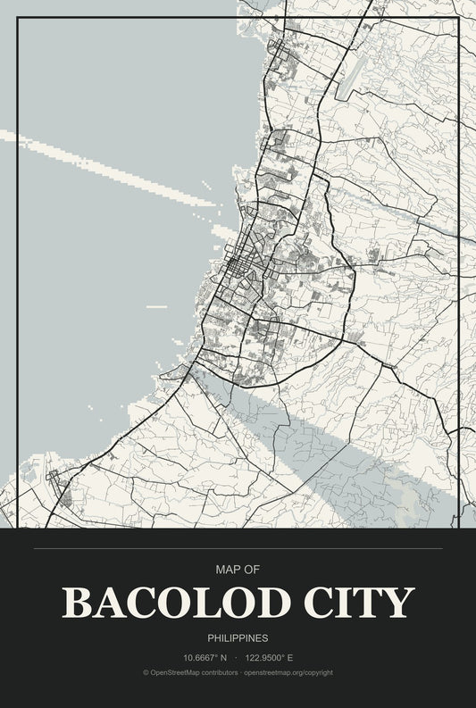 Bacolod City, Philippines City Map Aluminum Sign in Museum Plaque style