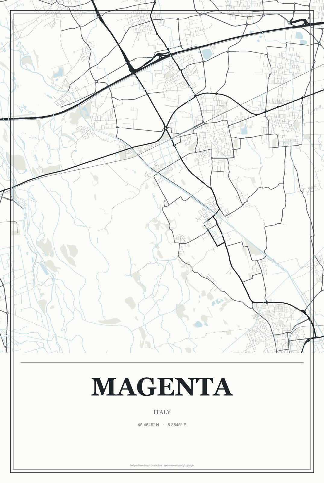 Magenta, Italy City Map Aluminum Sign in Gallery Air style