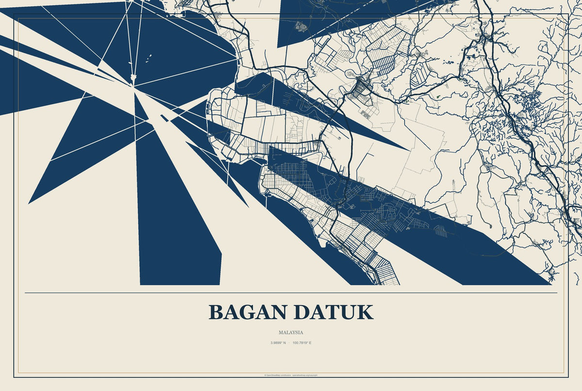 Bagan Datuk, Malaysia City Map Aluminum Sign in Coastal Cutout style