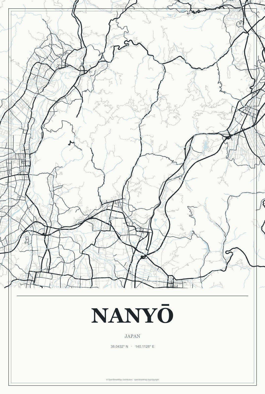 Nanyō, Japan City Map Aluminum Sign in Gallery Air style