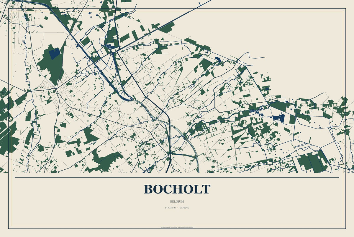 Bocholt, Belgium City Map Aluminum Sign in Coastal Cutout style