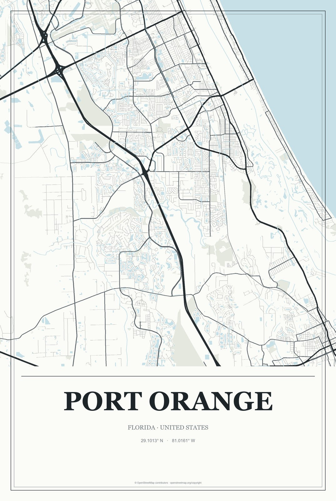 Port Orange, Florida City Map Aluminum Sign in Gallery Air style