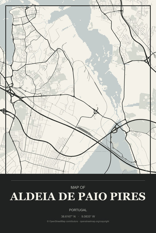 Aldeia de Paio Pires, Portugal City Map Aluminum Sign in Museum Plaque style