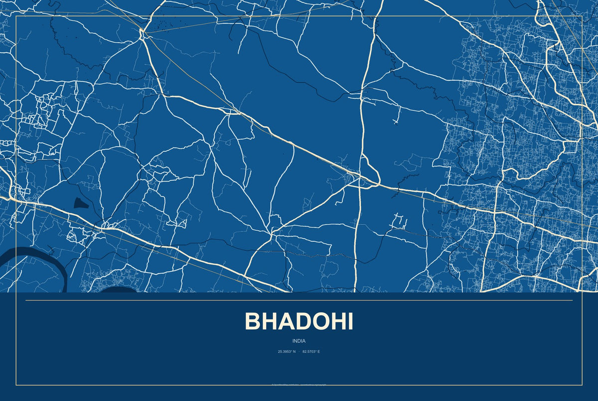 Bhadohi, India City Map Aluminum Sign in Harbor Cobalt style