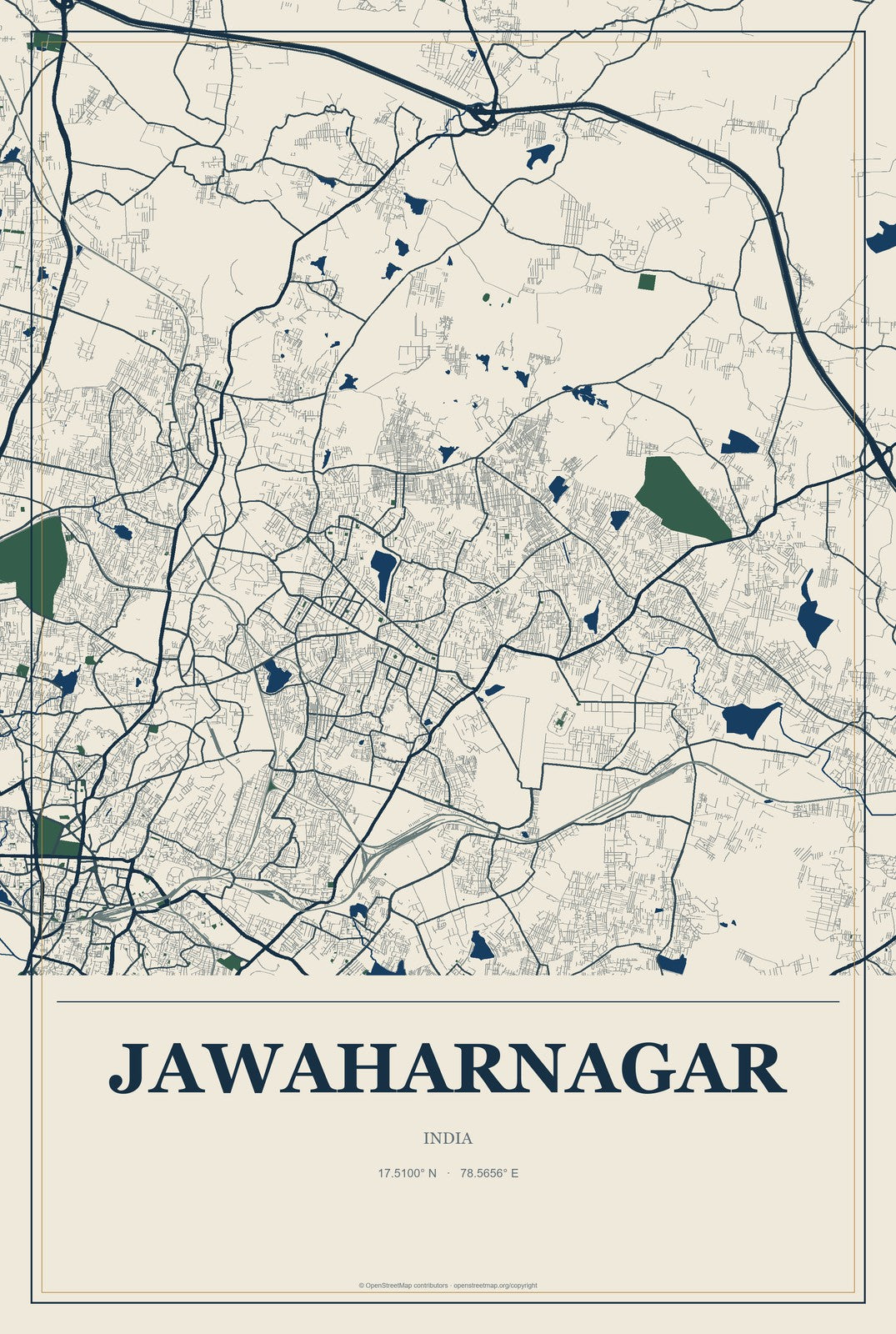 Jawaharnagar, India City Map Aluminum Sign in Coastal Cutout style