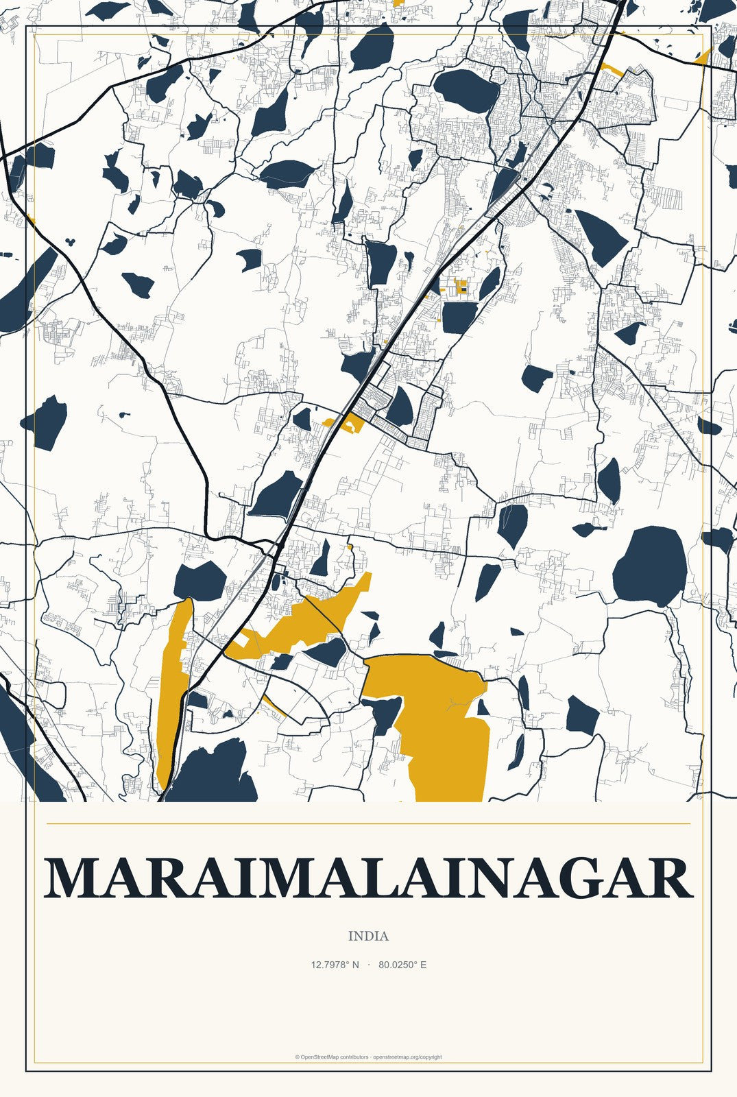 Maraimalainagar, India City Map Aluminum Sign in Citrine Modern style