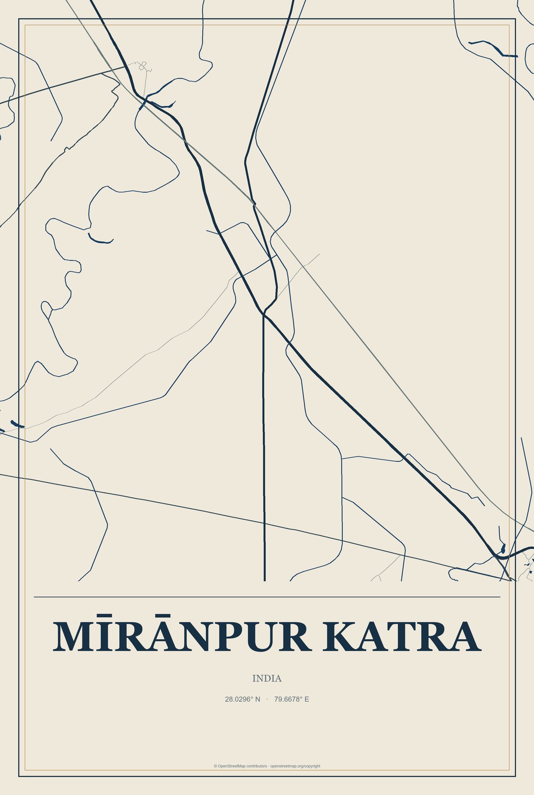 Mīrānpur Katra, India City Map Aluminum Sign in Coastal Cutout style