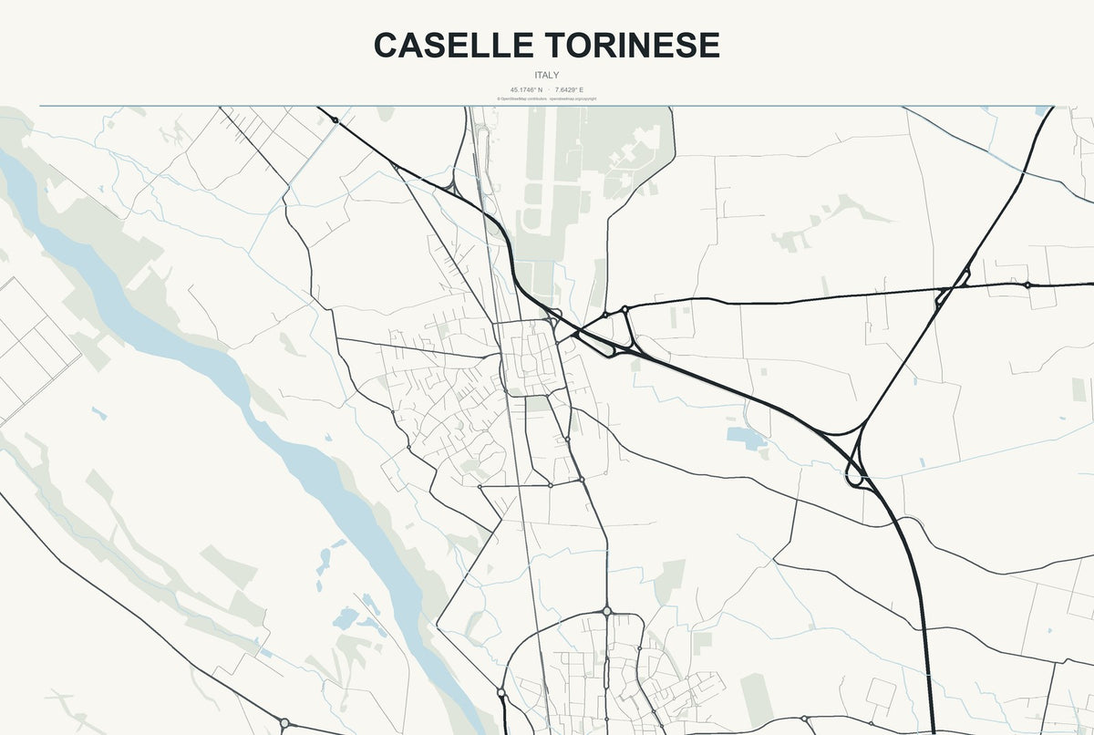 Caselle Torinese, Italy City Map Aluminum Sign in Headline Atlas style