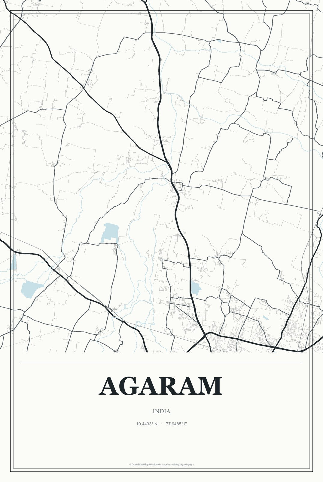 Agaram, India City Map Aluminum Sign in Gallery Air style