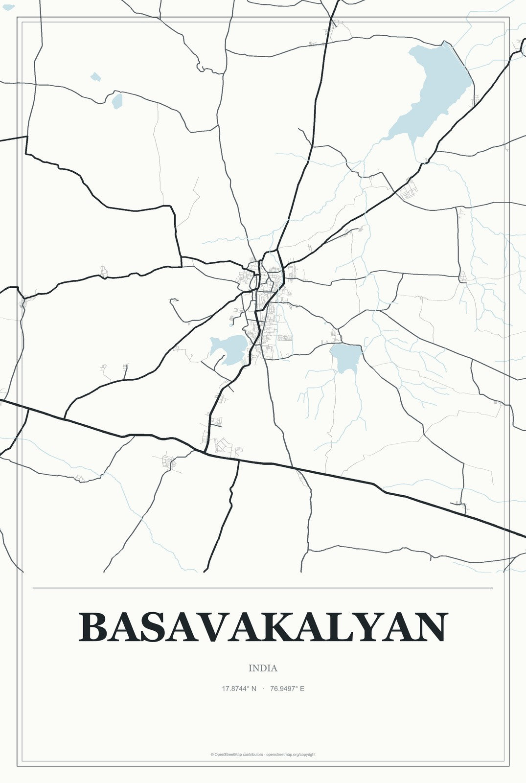 Basavakalyan, India City Map Aluminum Sign in Gallery Air style