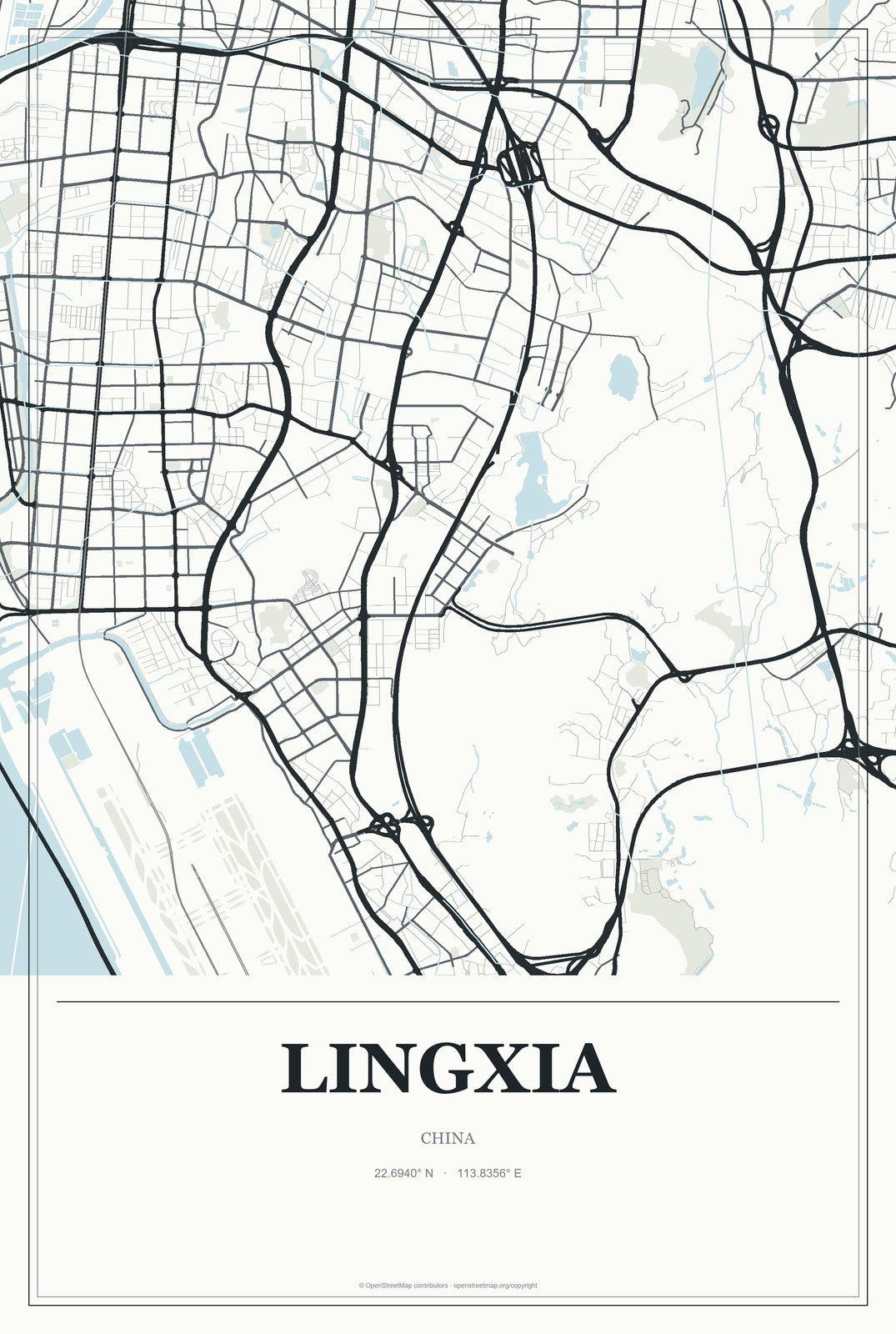 Lingxia, China City Map Aluminum Sign in Gallery Air style