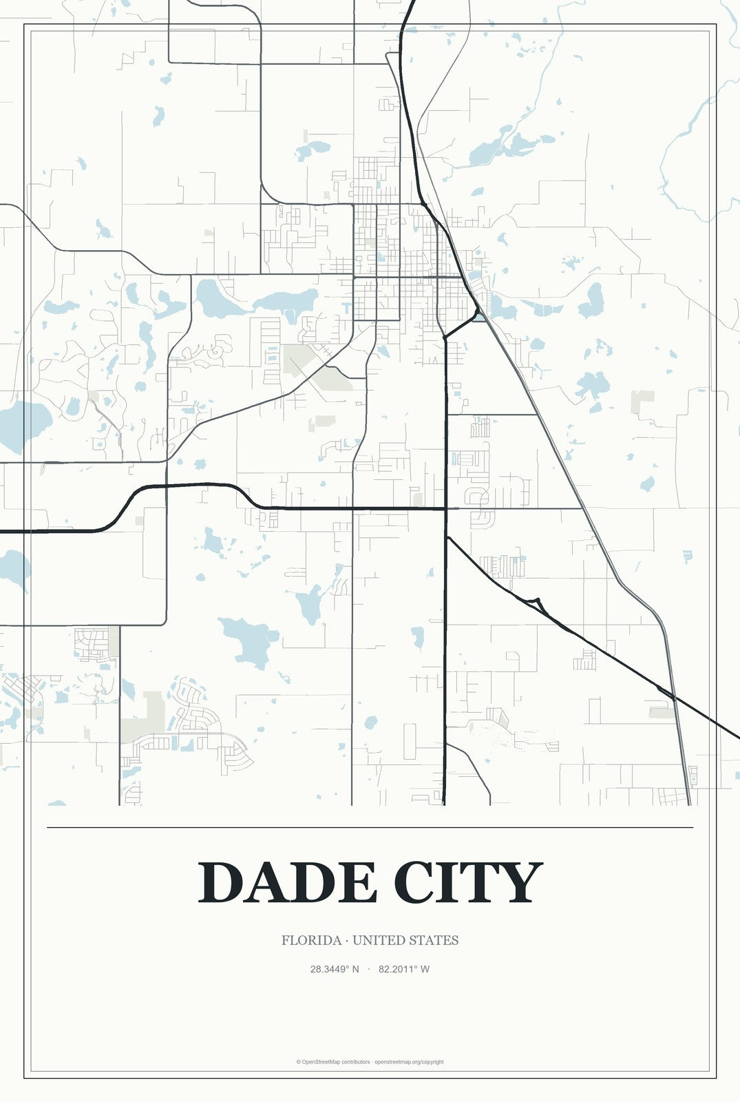 Dade City, Florida City Map Aluminum Sign in Gallery Air style