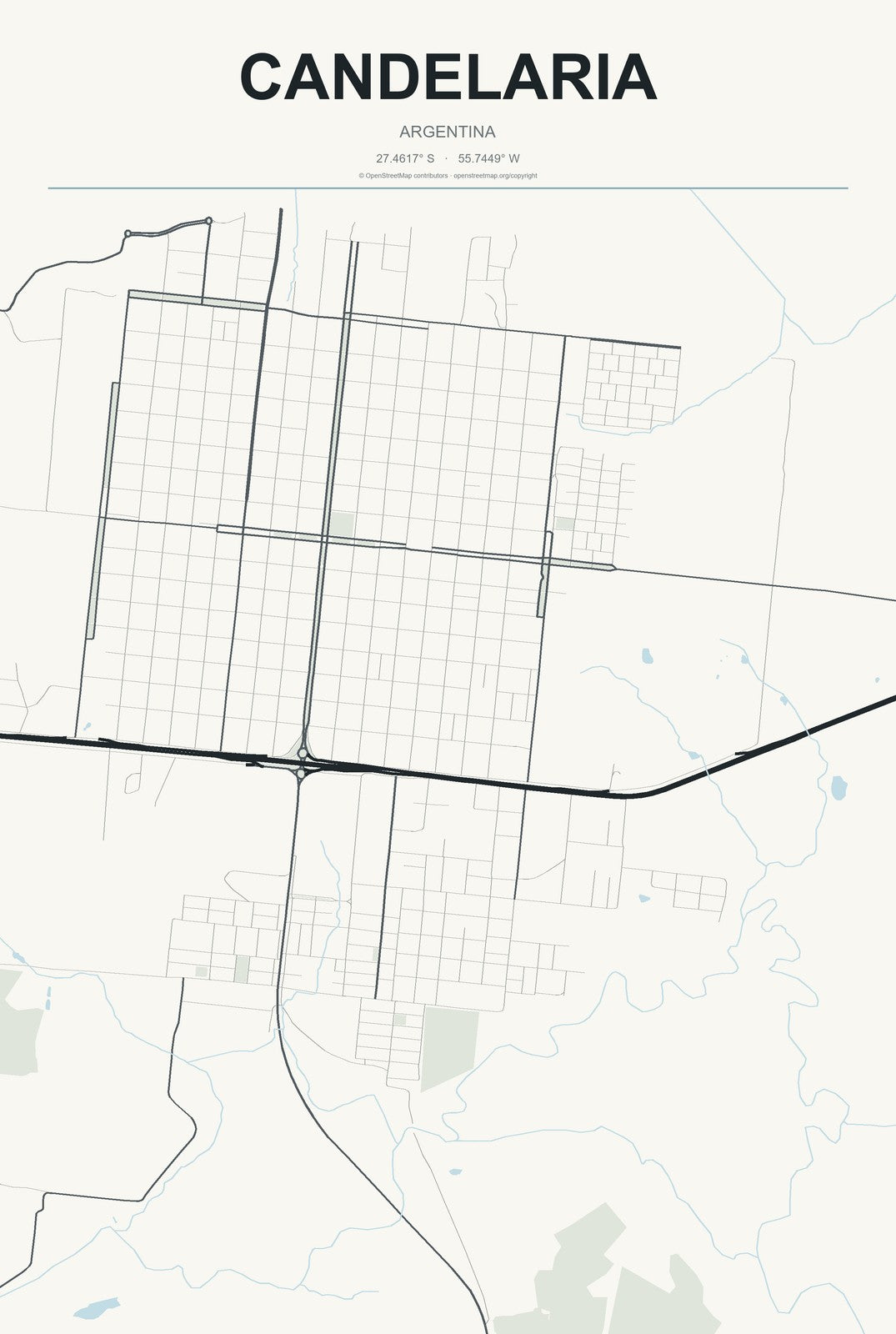 Candelaria, Argentina City Map Aluminum Sign in Headline Atlas style