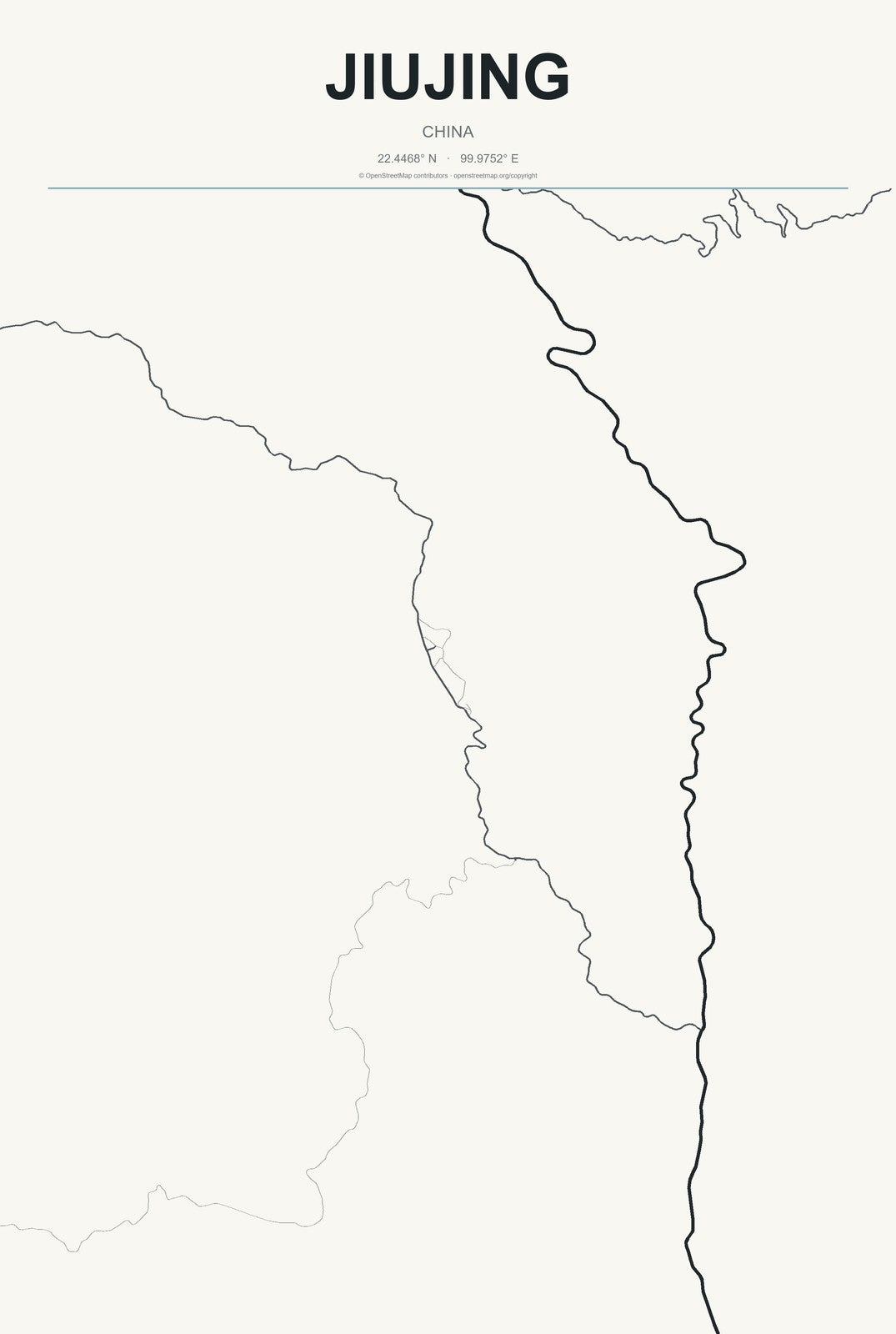 Jiujing, China City Map Aluminum Sign in Headline Atlas style