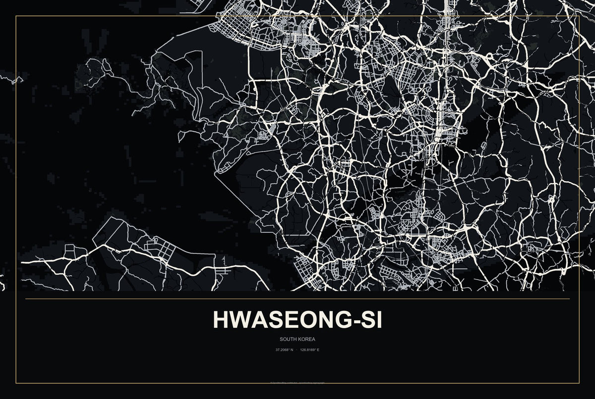 Hwaseong-si, South Korea City Map Aluminum Sign in Metropolitan Noir style